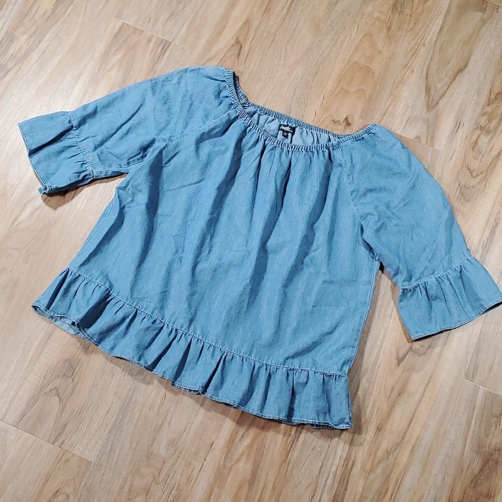 💛Angels Denim Off Shoulder 3/4 Sleeve Top Large